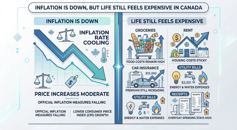Inflation in Canada is down, but household costs like groceries, rent, insurance, utility bills, and everyday spending still feel expensive.