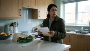 Woman reviewing rising car insurance premium in Ontario at home