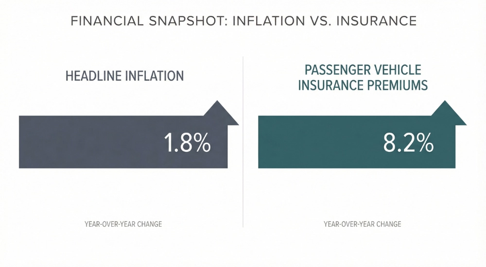 Comparison of headline inflation and passenger vehicle insurance premium increases in Canada in 2026