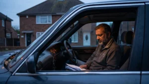 Ontario car insurance survival guide 2026 showing a driver reviewing a renewal notice in his parked car